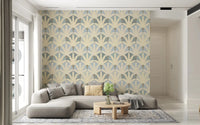 Stylized leaf shapes form Serene Deco Foliage wallpaper pattern, GD9219