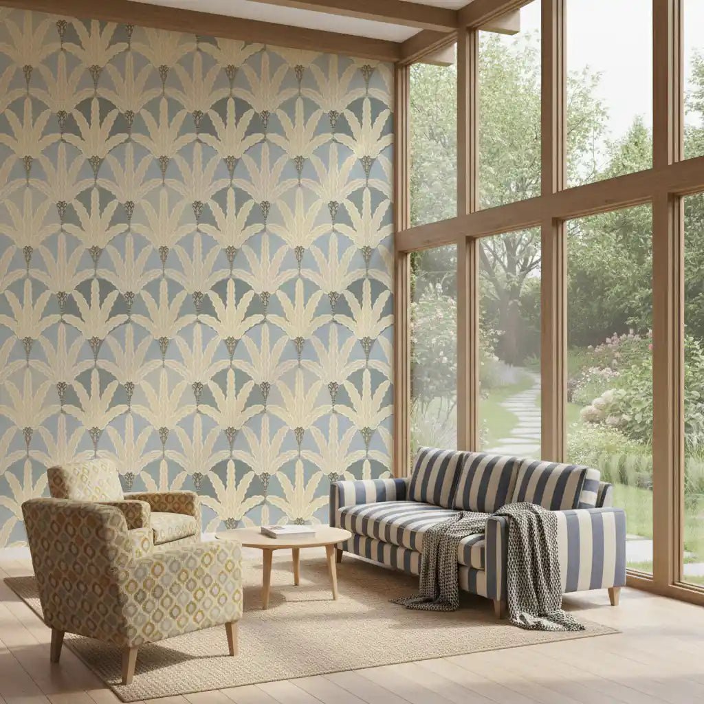 Balanced geometric foliage in Serene Deco Foliage wallpaper, GD9219