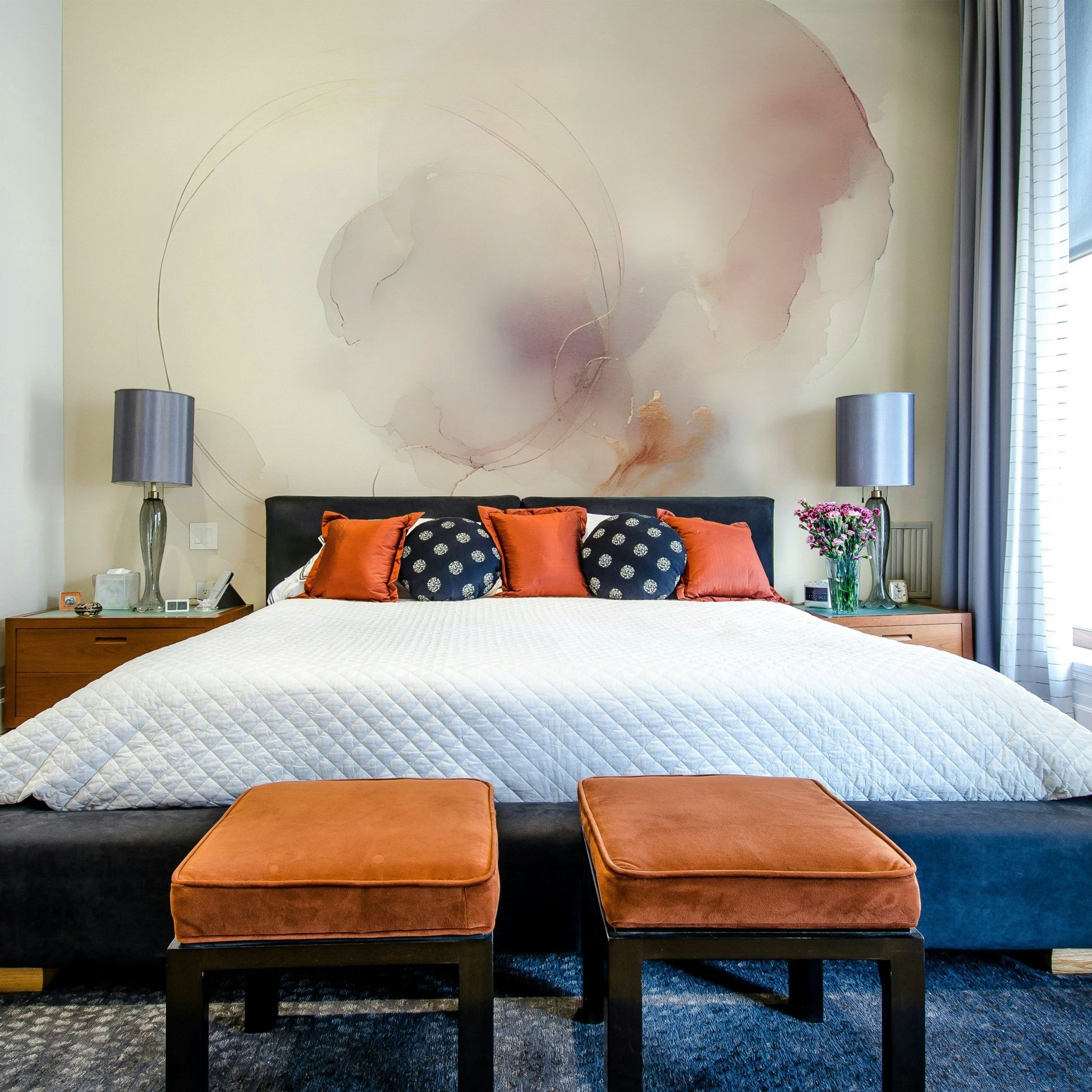 Serene Drift Mural offering a soothing bedroom look

