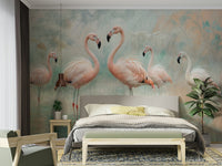 Serene flamingo birds in soft waters

