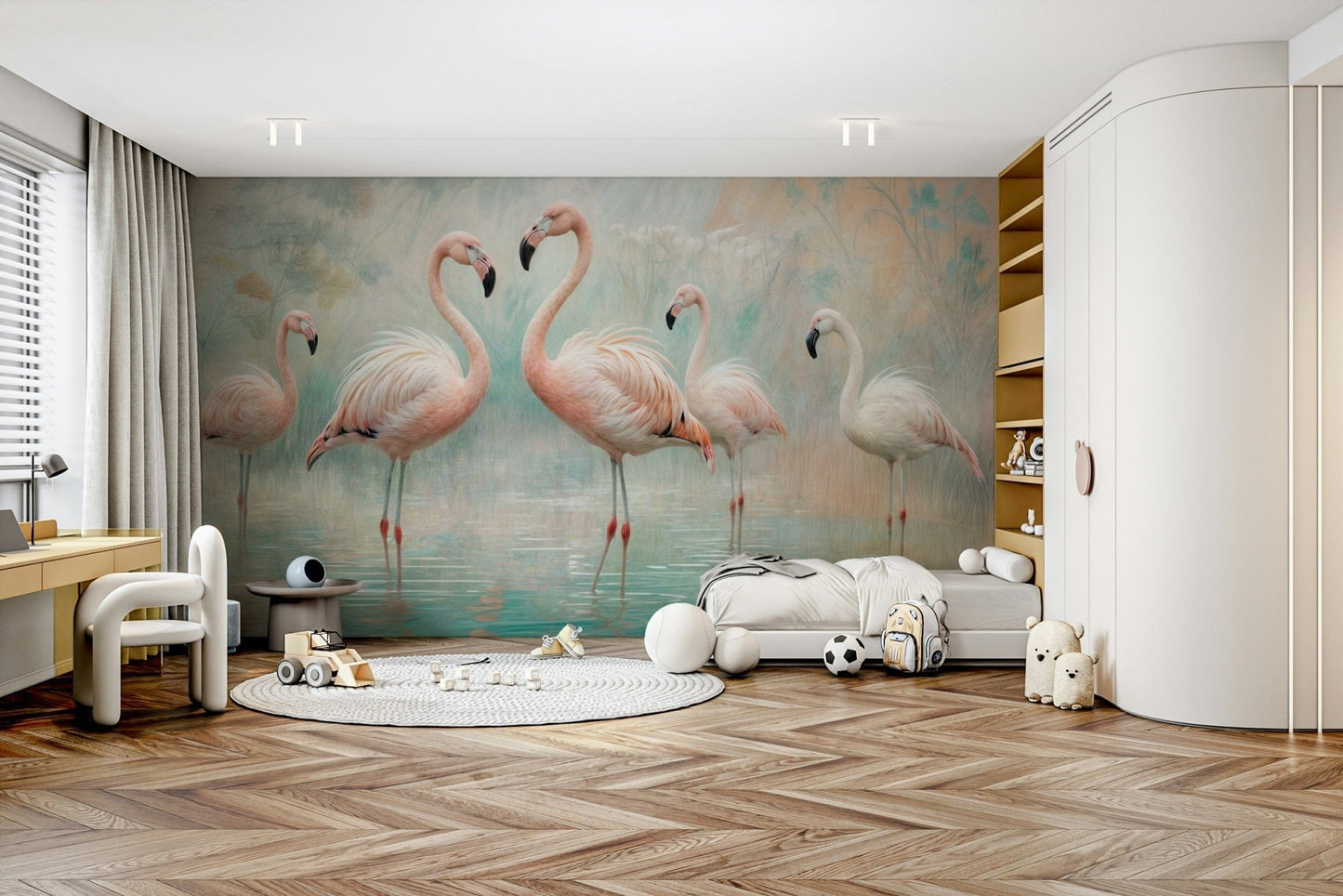Elegant flamingo scene wallpaper

