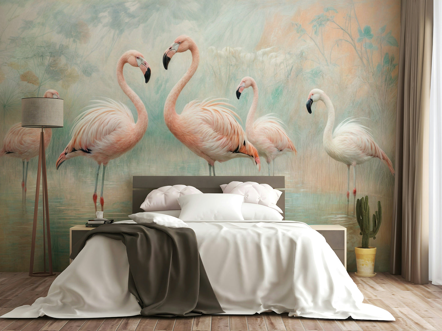 Tropical flamingo wall mural art


