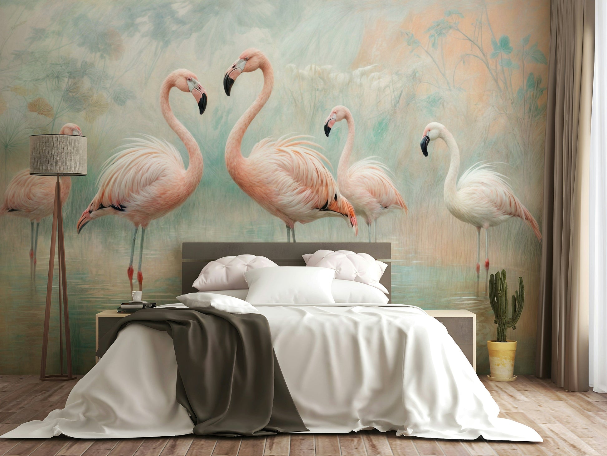 Tropical flamingo wall mural art

