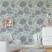 Full view of the wallpaper on a wall.

