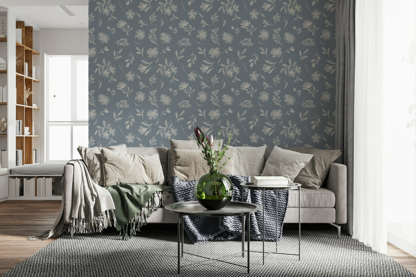 Serene Florals in muted grey Wallpaper⁠
