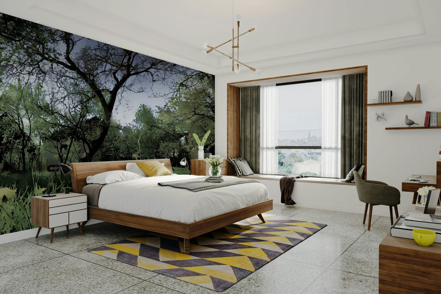 Vibrant green and earthy brown hues.

