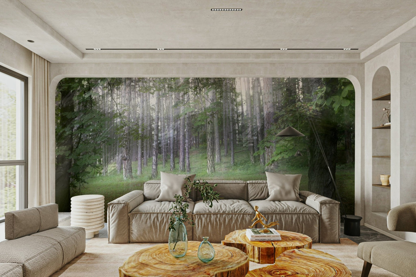 Serene Forest Landscape Wall Mural with lush greenery

