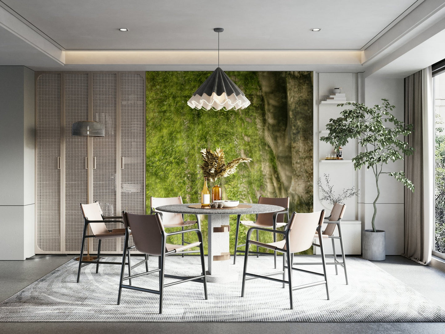 Lush green landscape.

