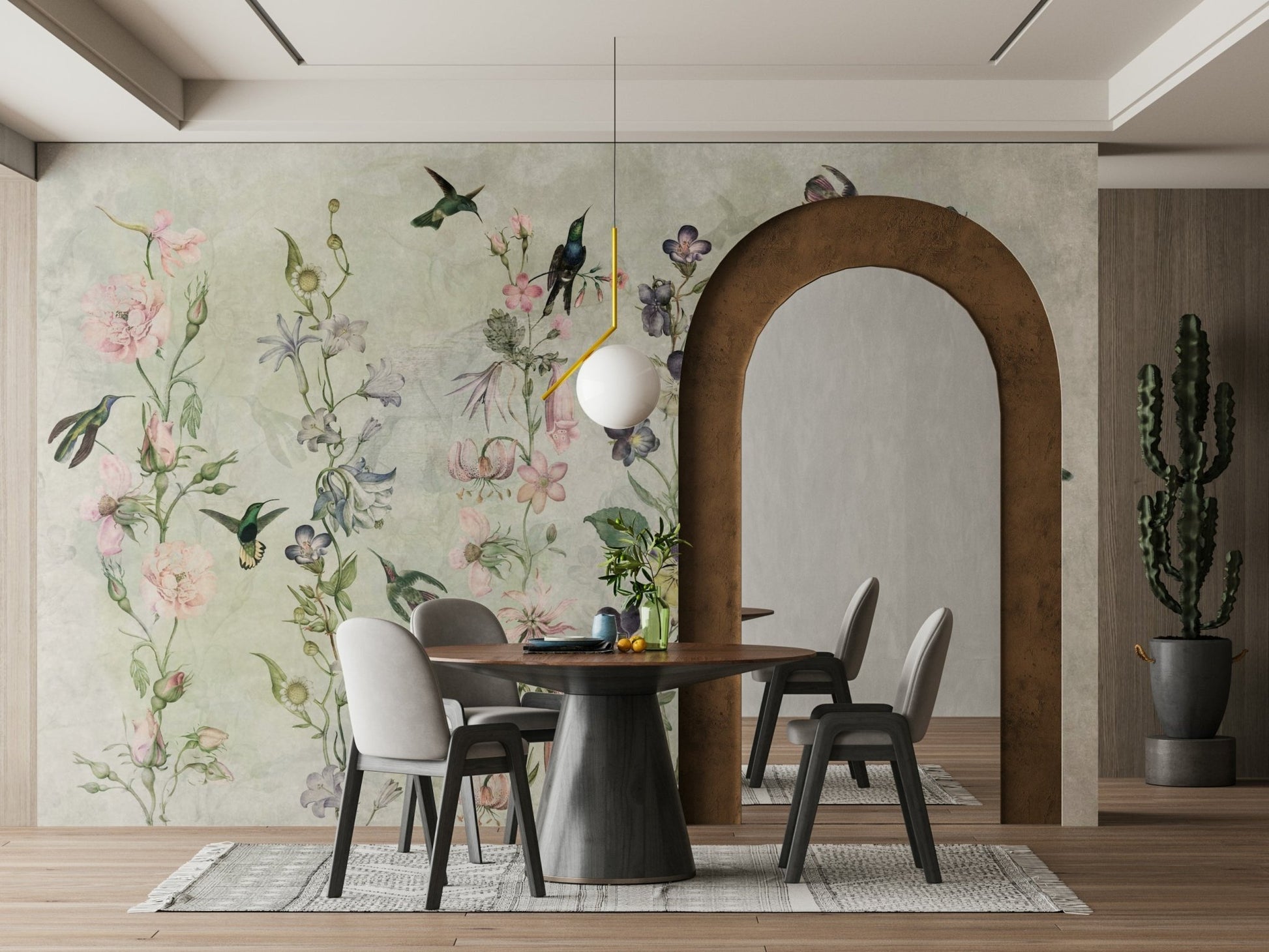 Lush garden wall mural bringing nature indoors

