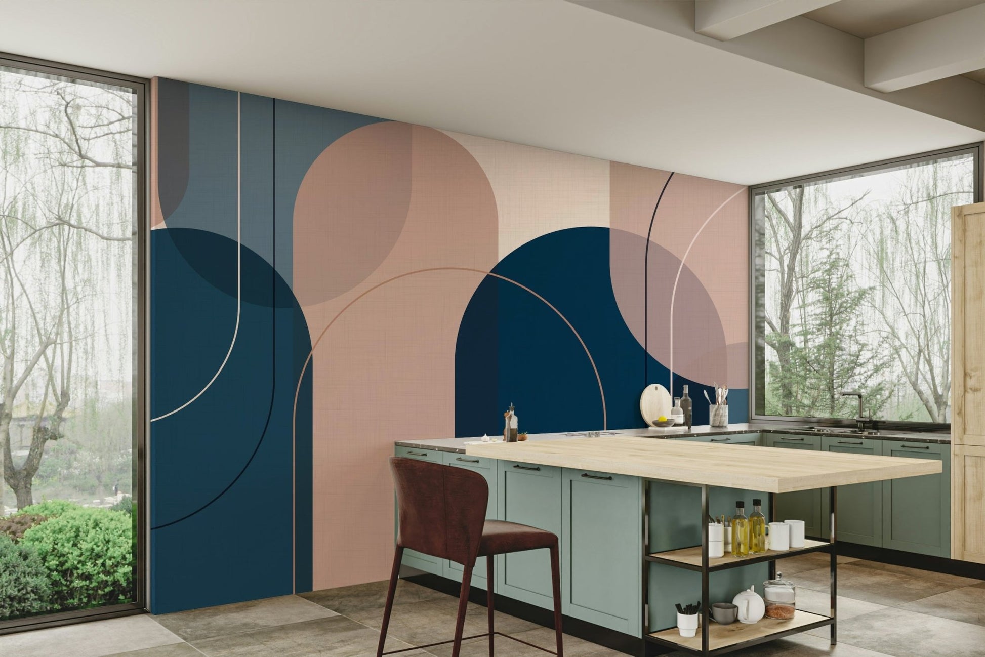 Serene Pink and Blue Geometric Wall Mural

