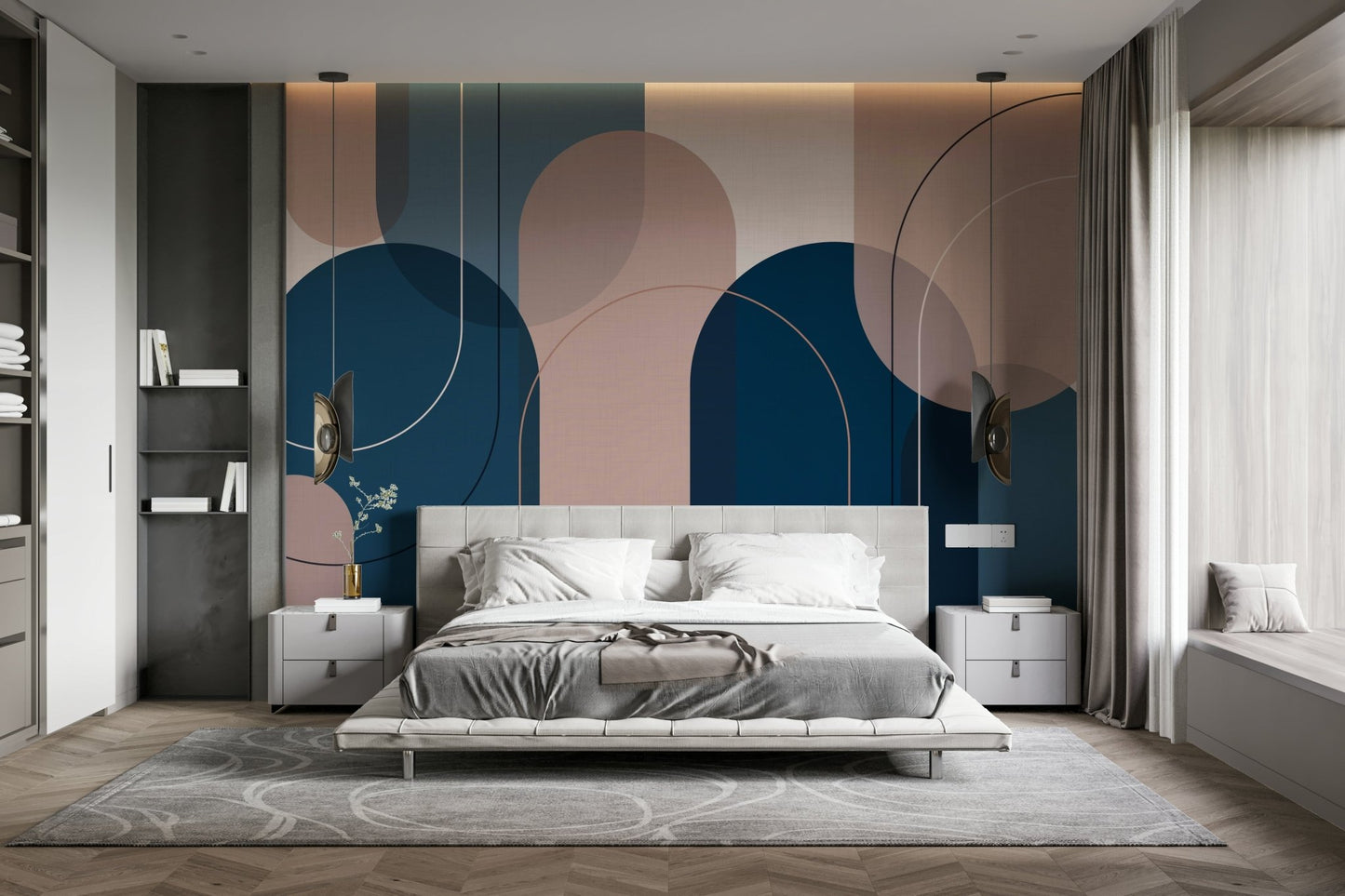 Abstract Pink and Blue Wallpaper for Living Room

