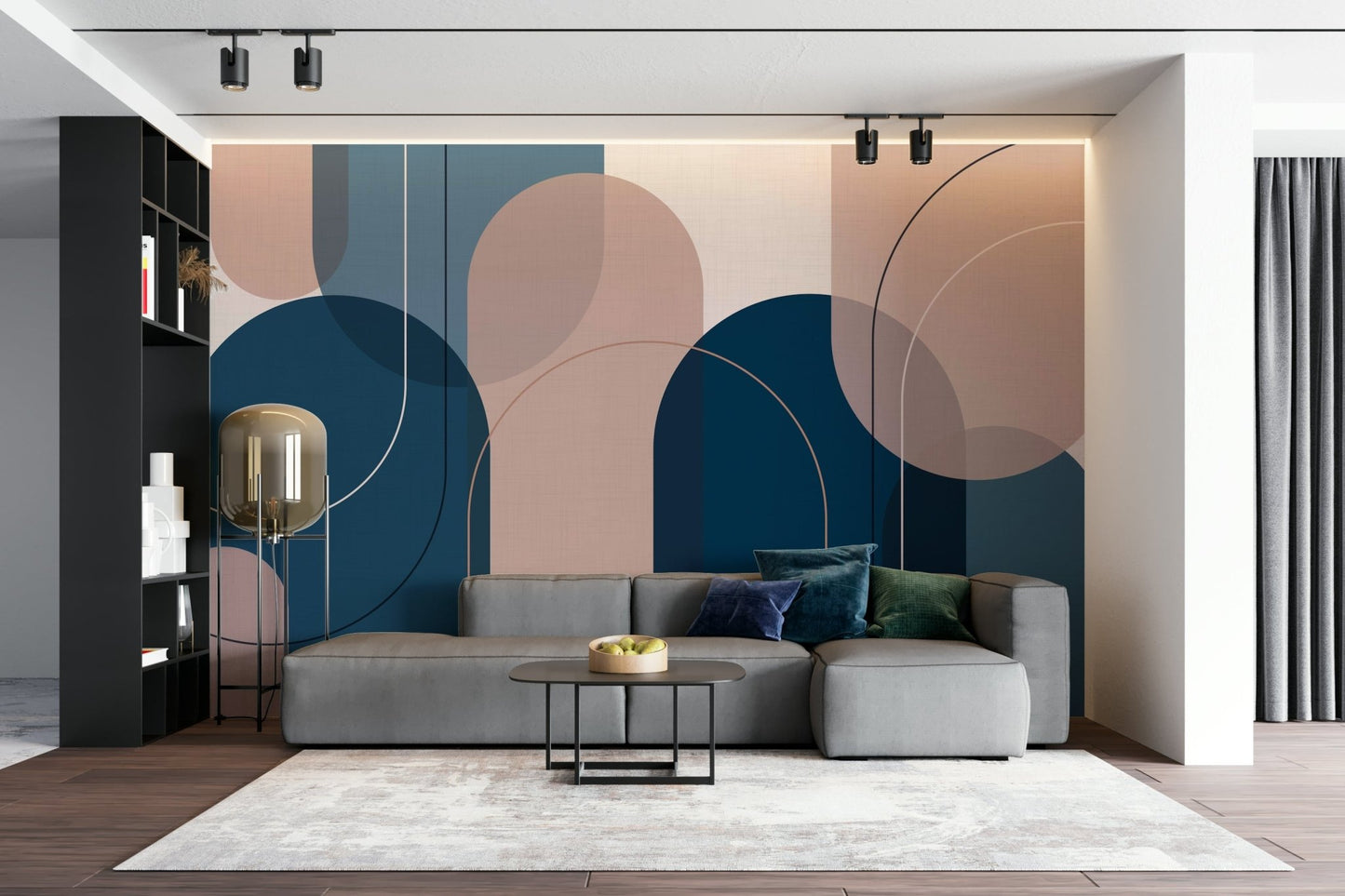 Modern Geometric Pink and Blue Design for Walls

