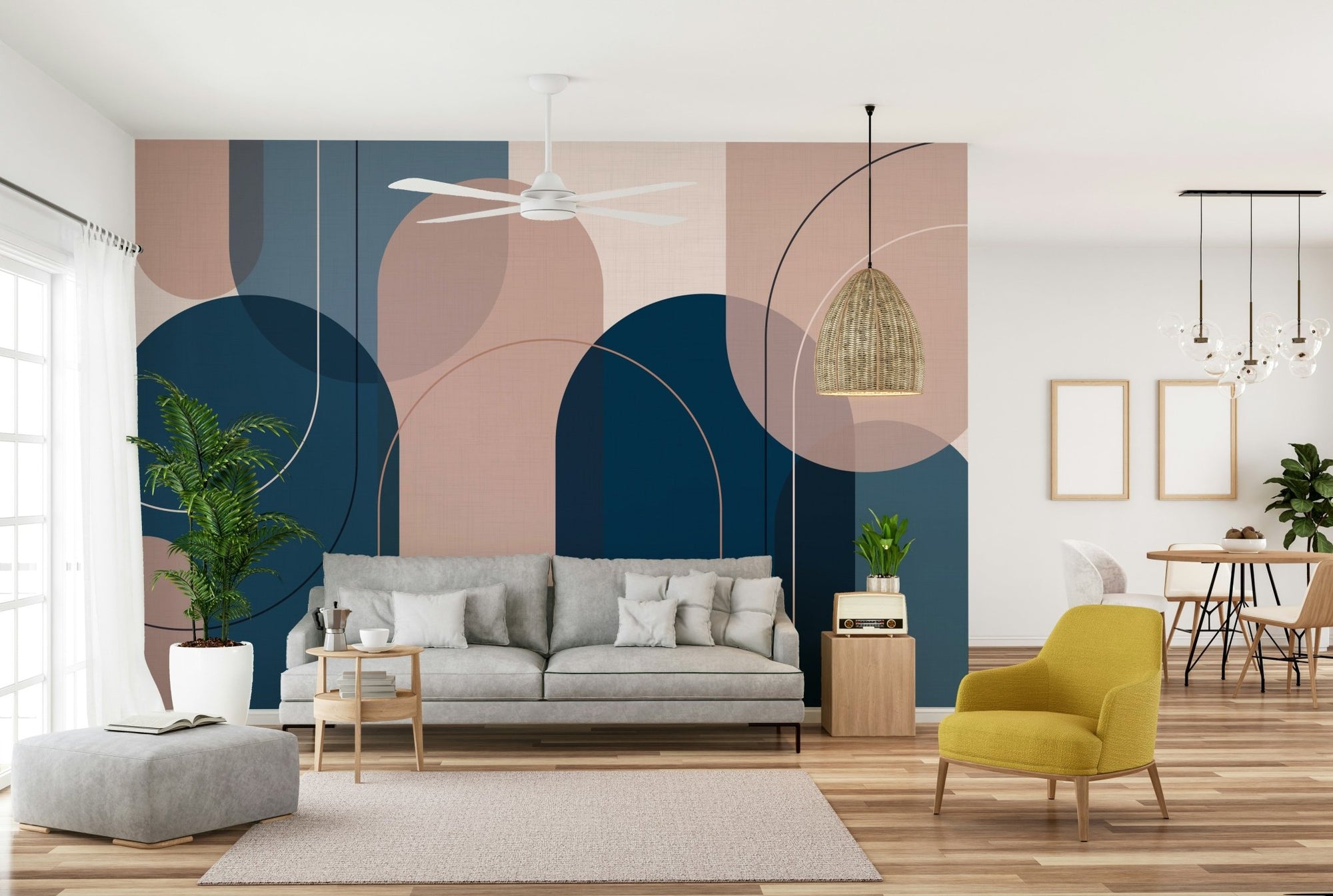 Serene Geometry Pink and Blue Abstract Wallpaper, GD1870