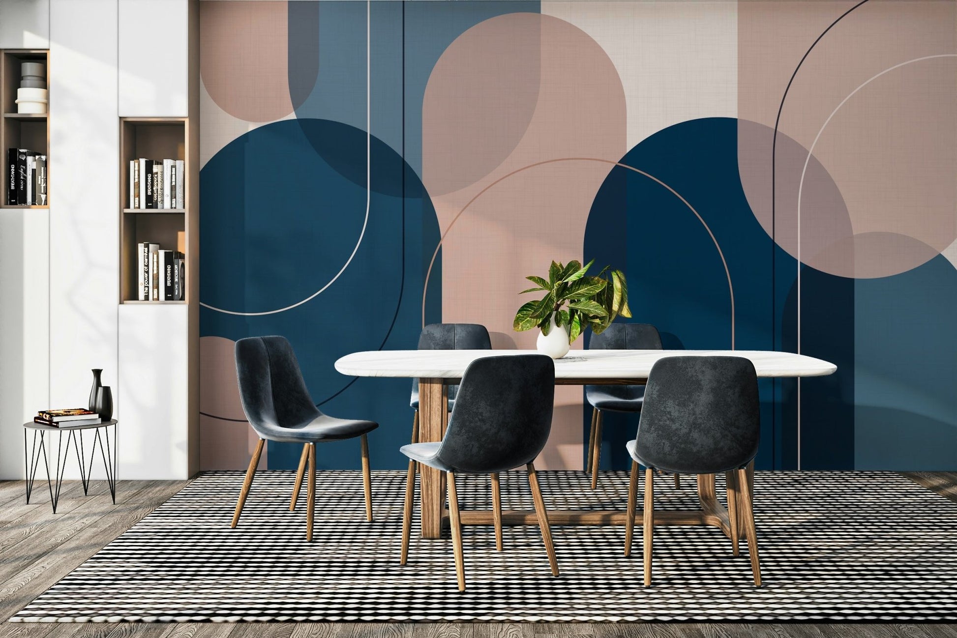 Soft Geometric Wallpaper in Pink and Blue Tones

