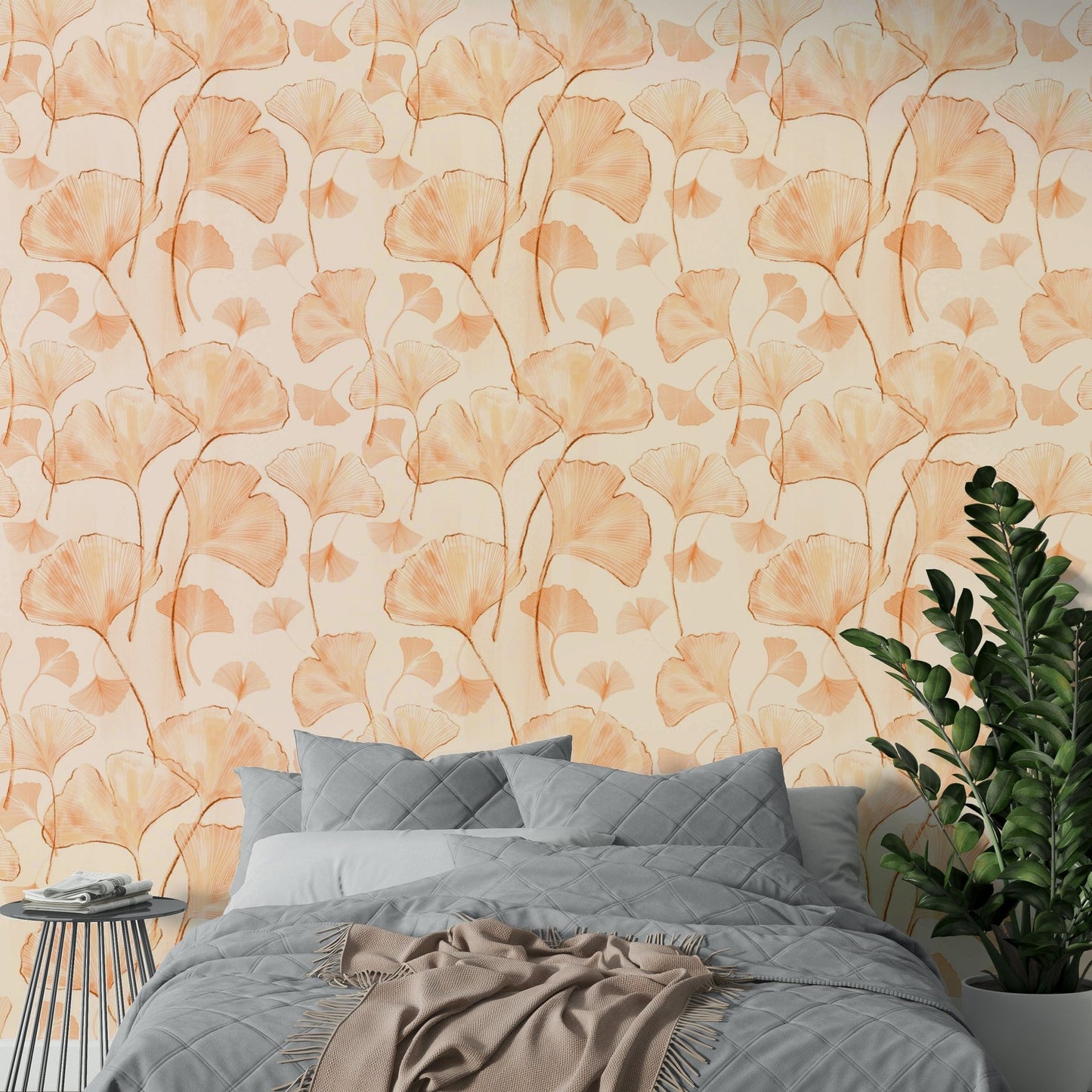 Serene Ginkgo in Peach Hues Wallpaper⁠