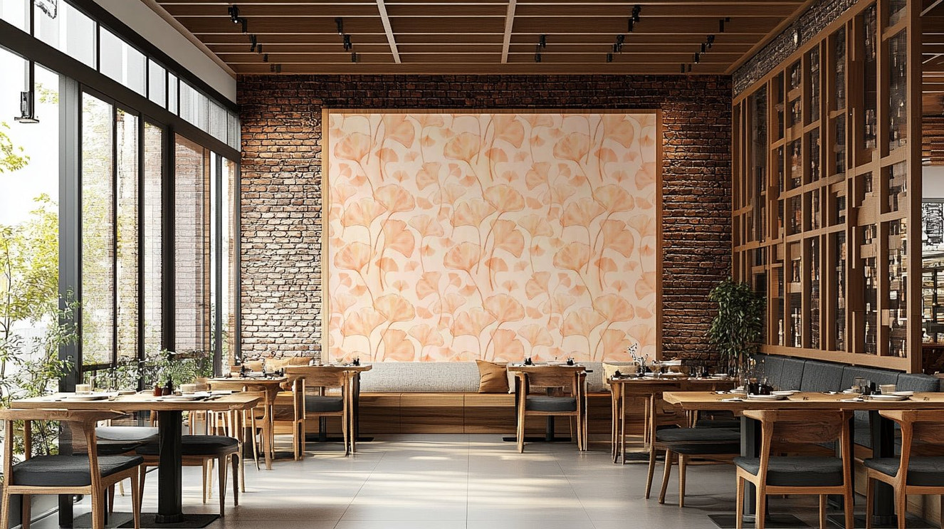 Serene Ginkgo in Peach Hues Wallpaper⁠