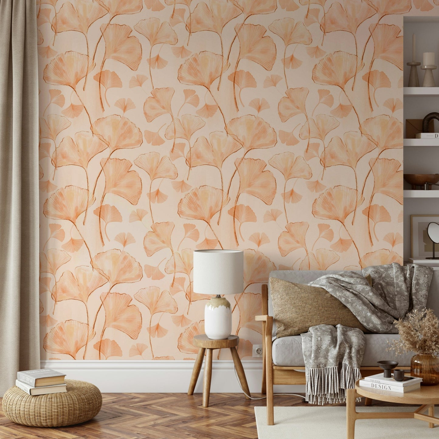 Serene Ginkgo in Peach Hues Wallpaper⁠