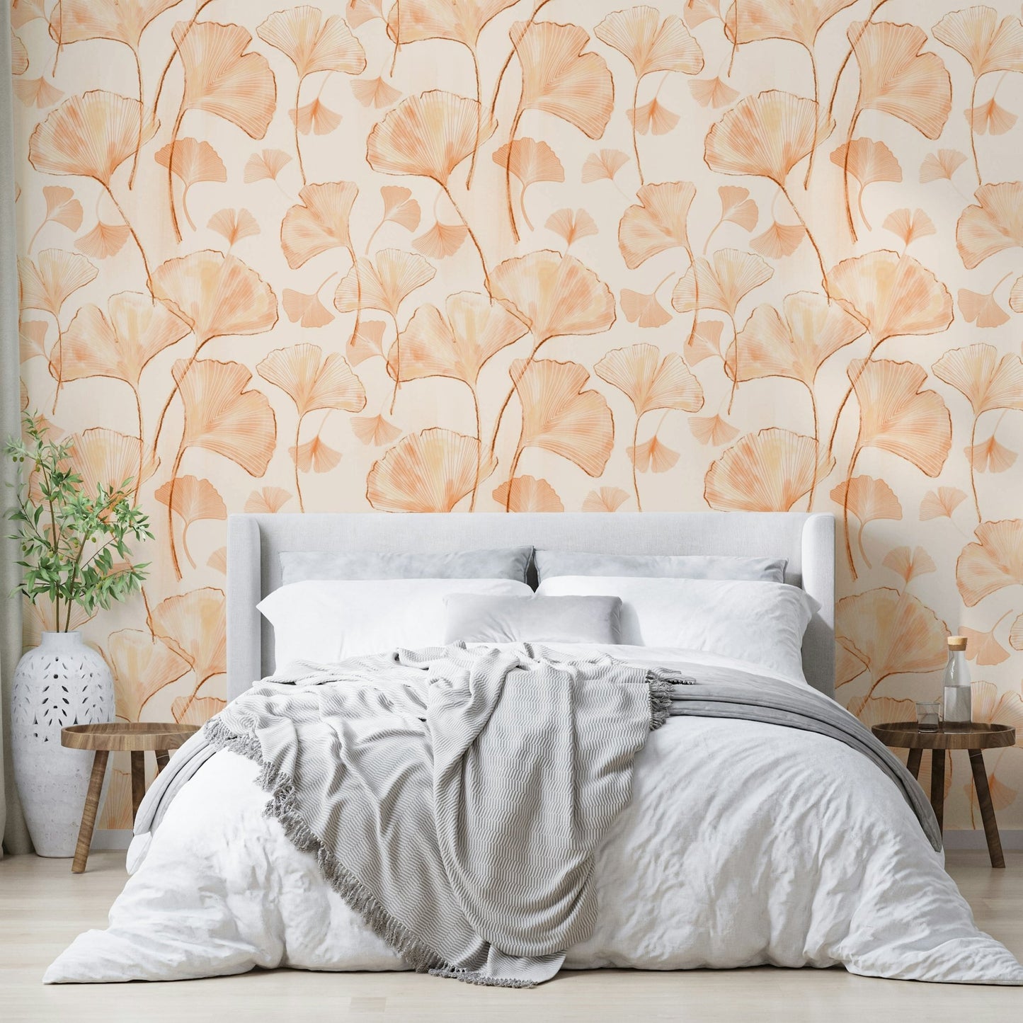 Serene Ginkgo in Peach Hues Wallpaper⁠