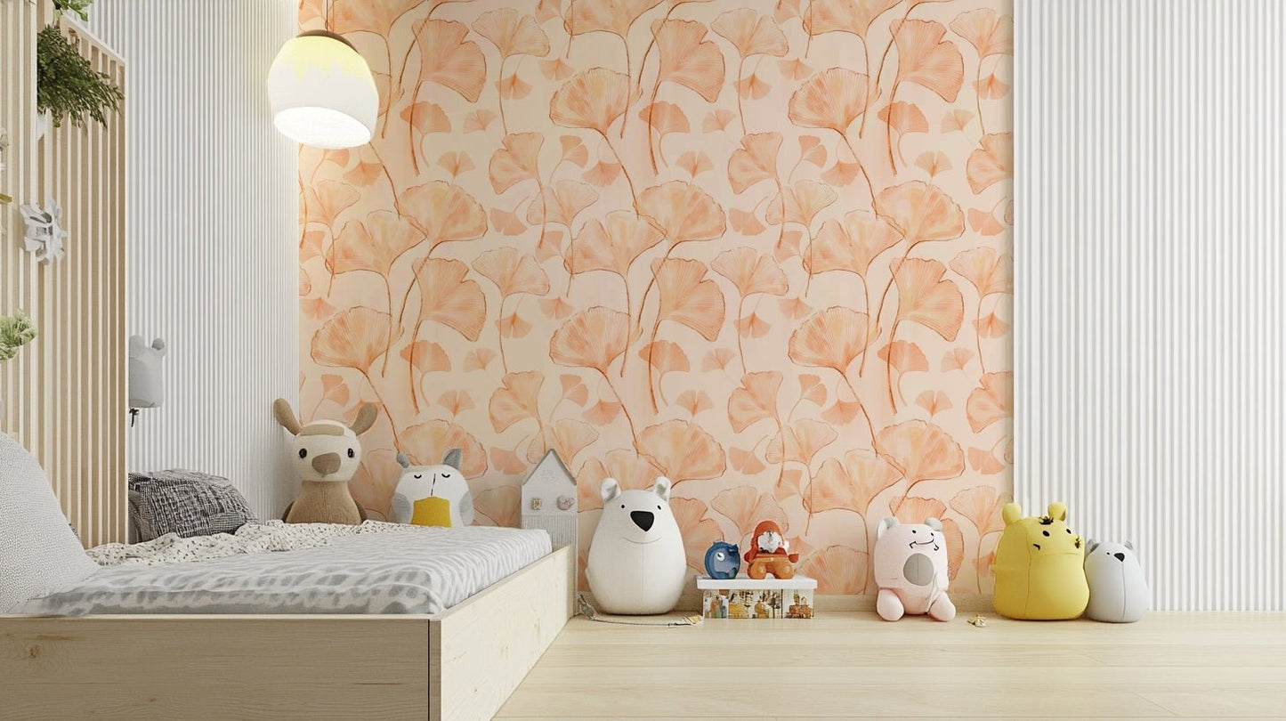 Serene Ginkgo in Peach Hues Wallpaper⁠
