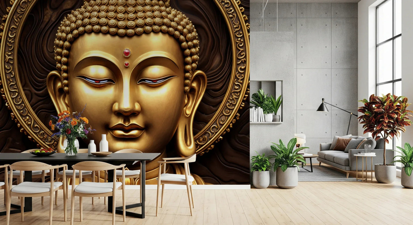 Serene Gold Buddha Wall Mural