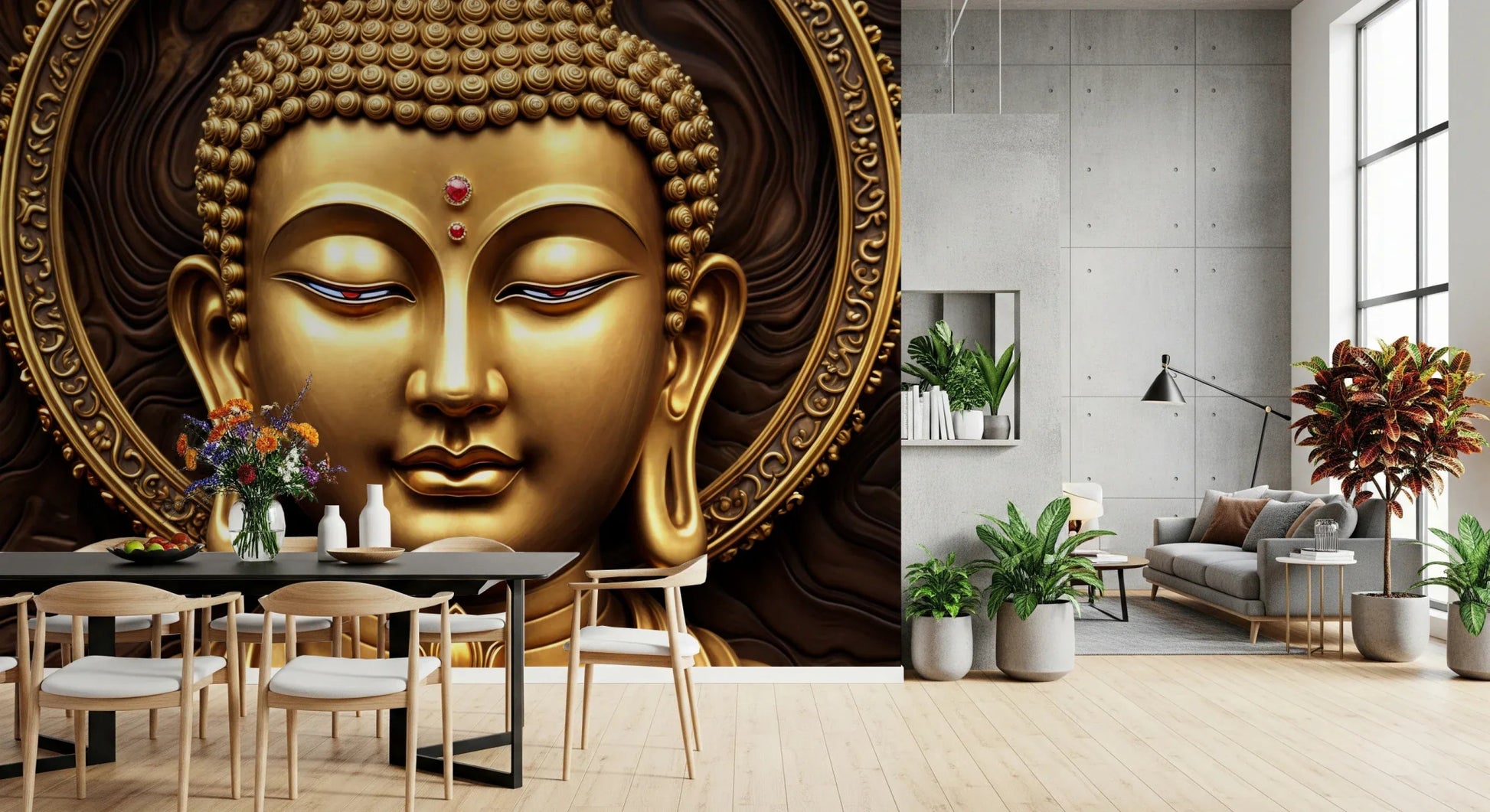 Serene Gold Buddha Wall Mural
