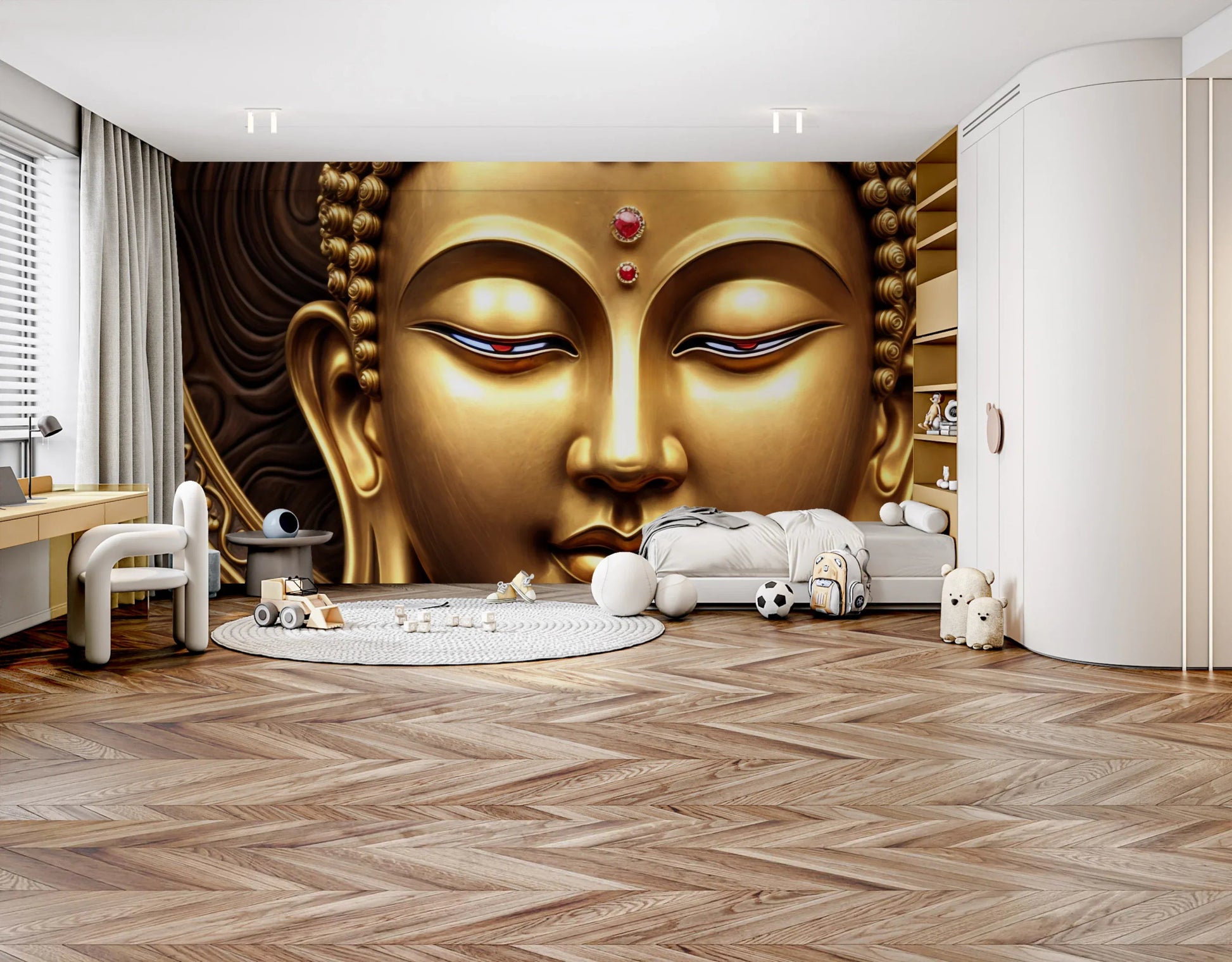 Serene Gold Buddha Wall Mural