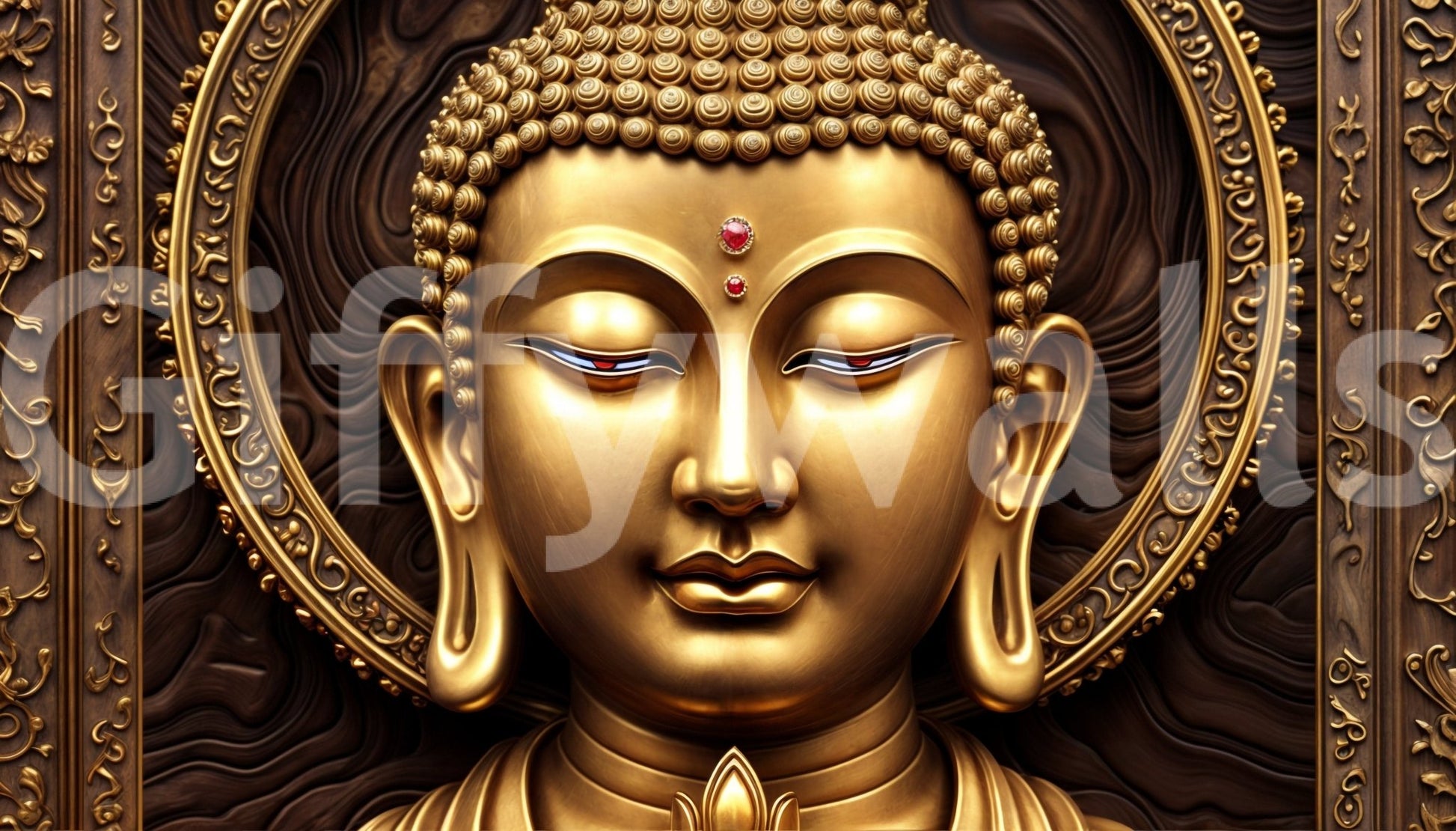 Serene Gold Buddha Wall Mural