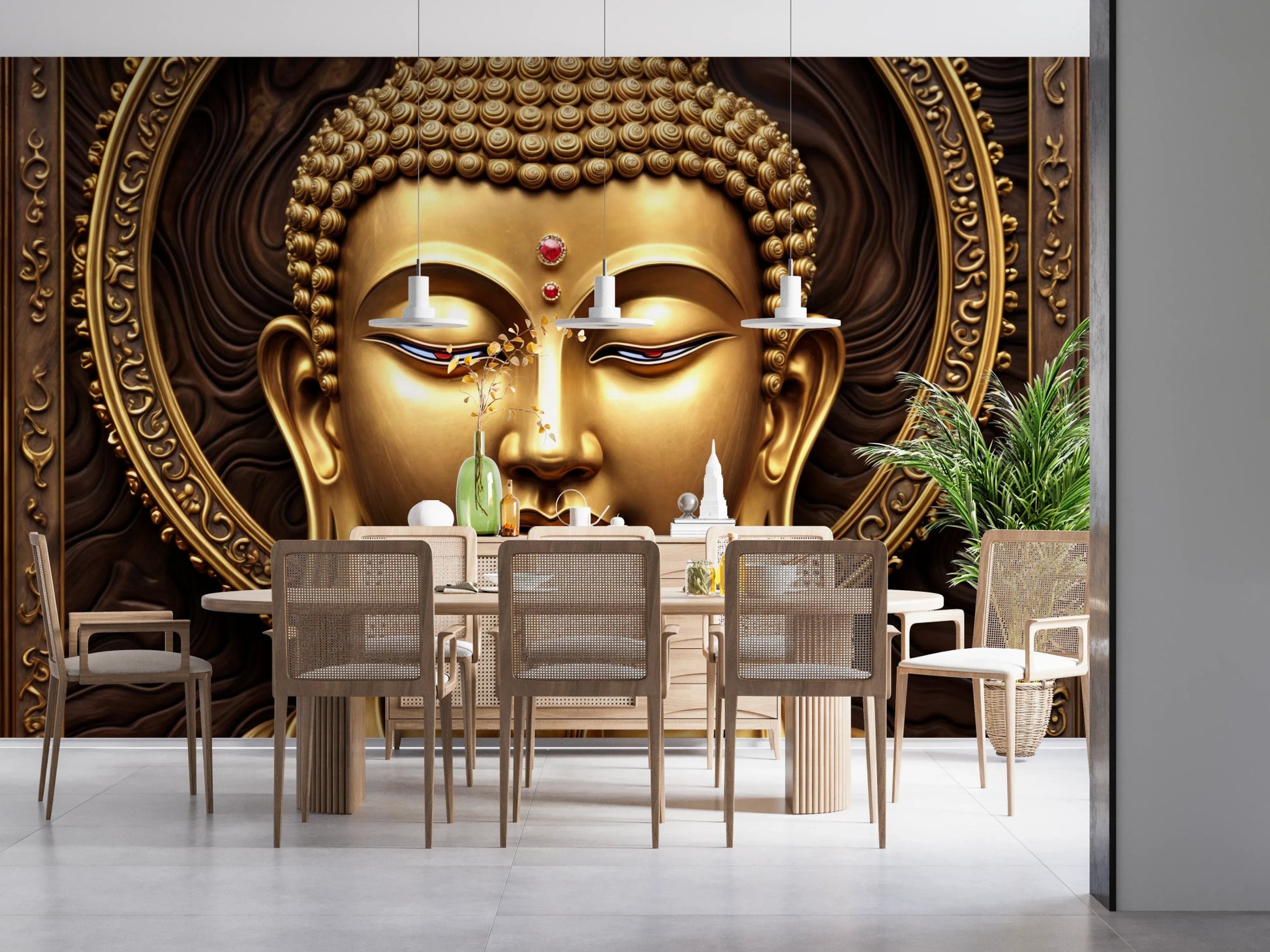 Serene Gold Buddha Wall Mural
