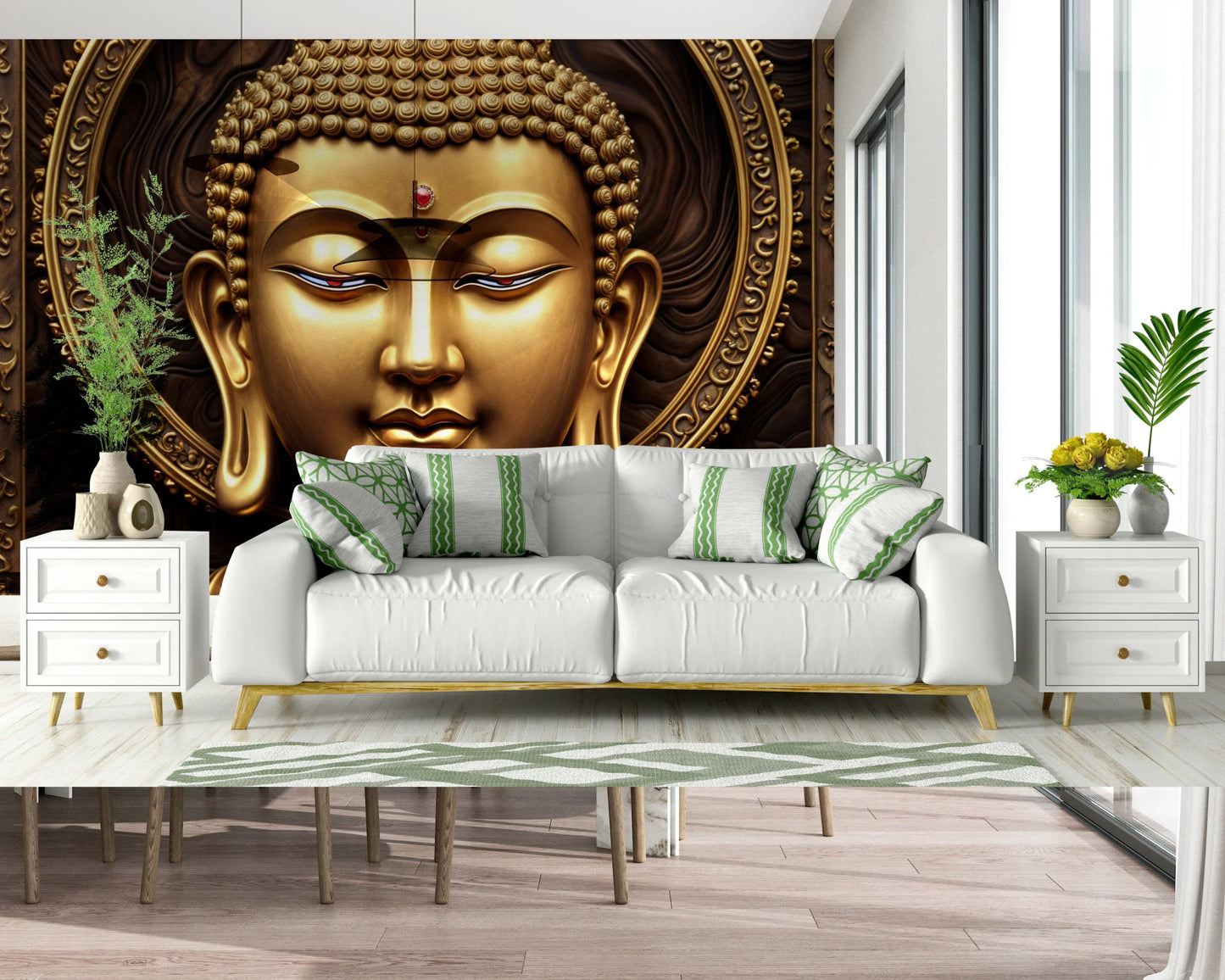 Serene Gold Buddha Wall Mural