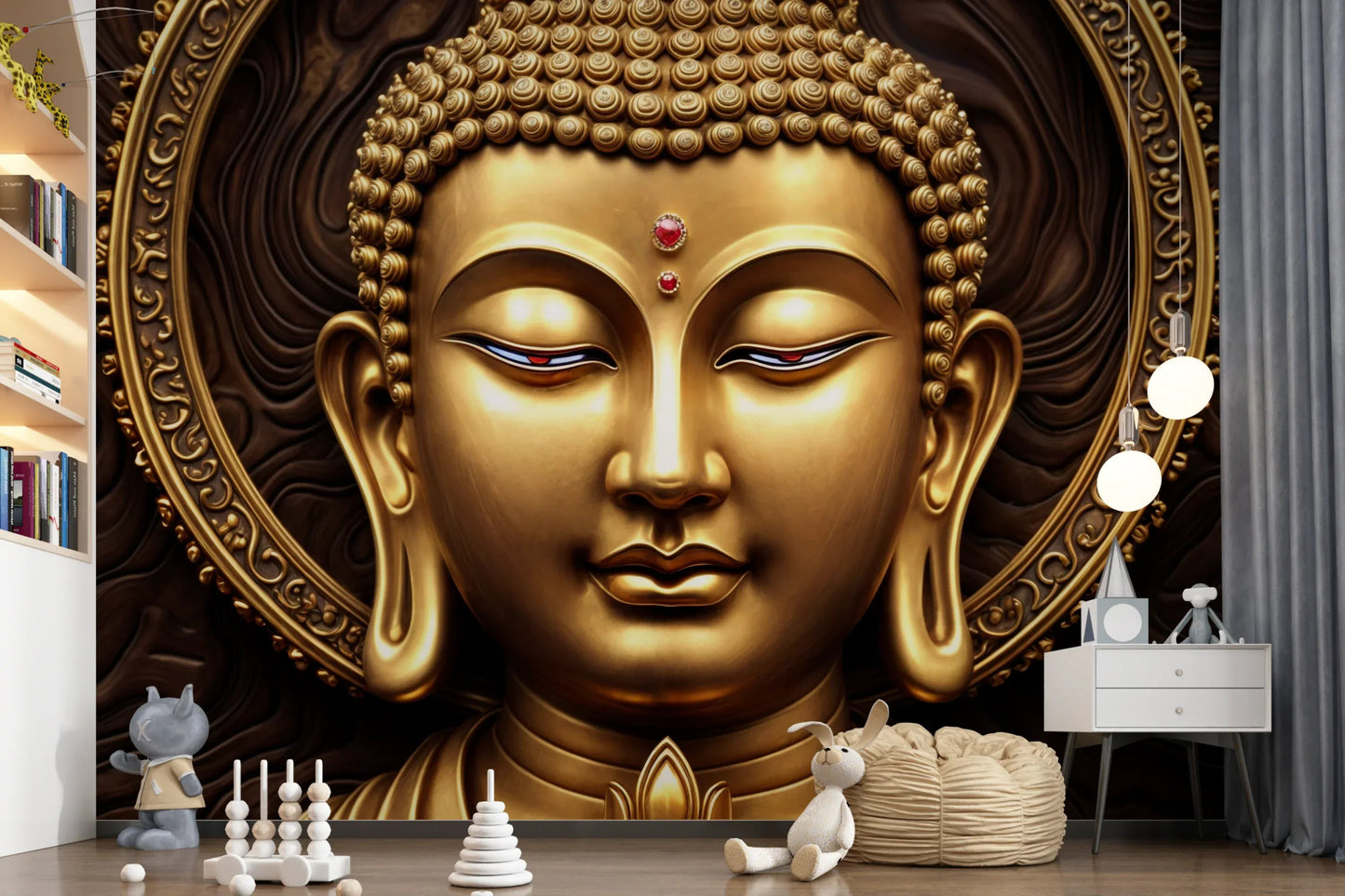 Serene Gold Buddha Wall Mural