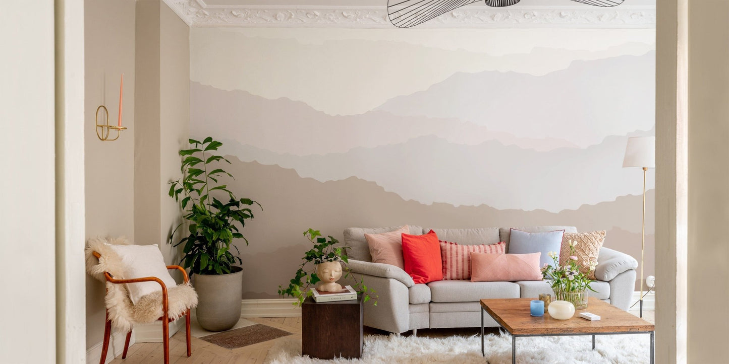 Serene gradient mountain peaks mural, C04