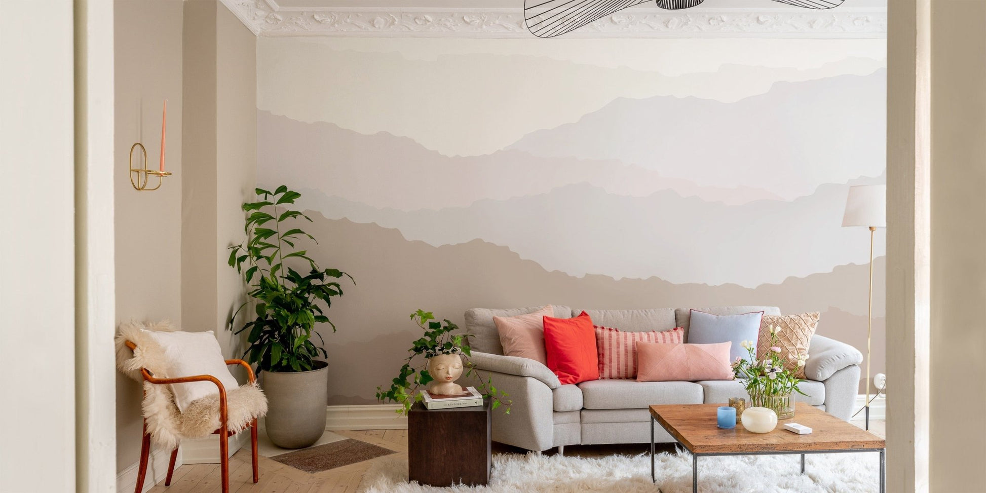 Serene gradient mountain peaks mural, C04
