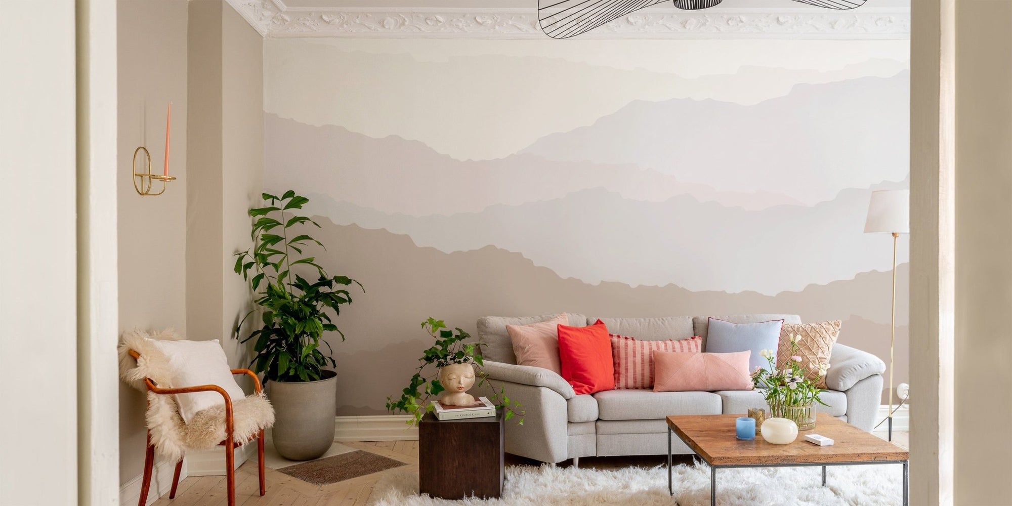 Serene gradient mountain peaks mural, C04