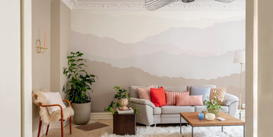 Serene gradient mountain peaks mural, C04