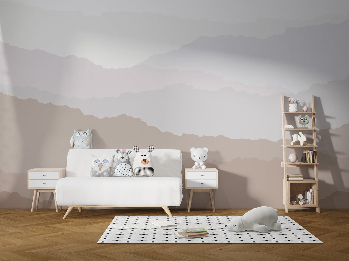 Soft gradient mountain landscape mural, C04