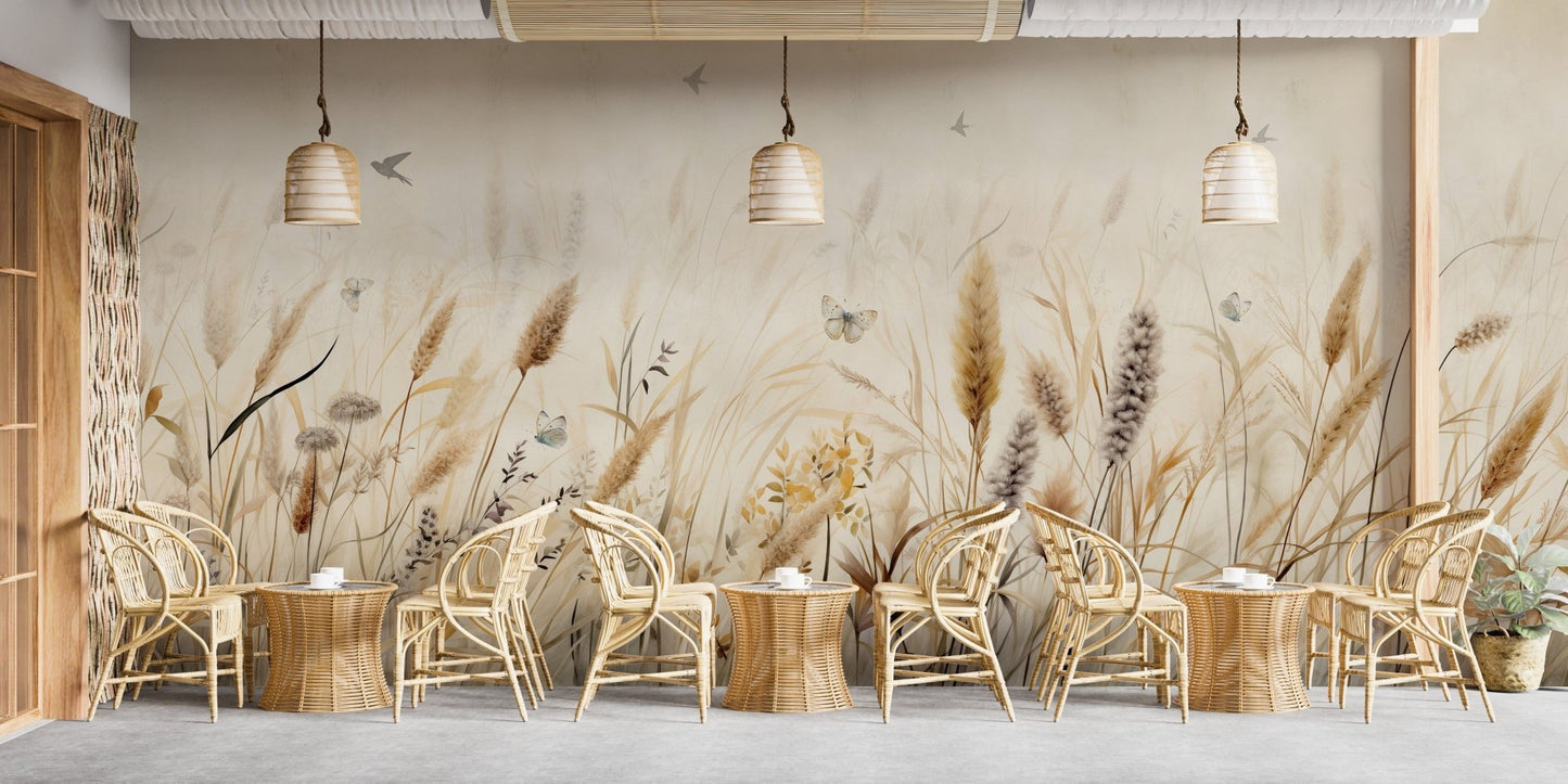 Serene Grassland Butterfly Wallpaper Mural - Giffywalls