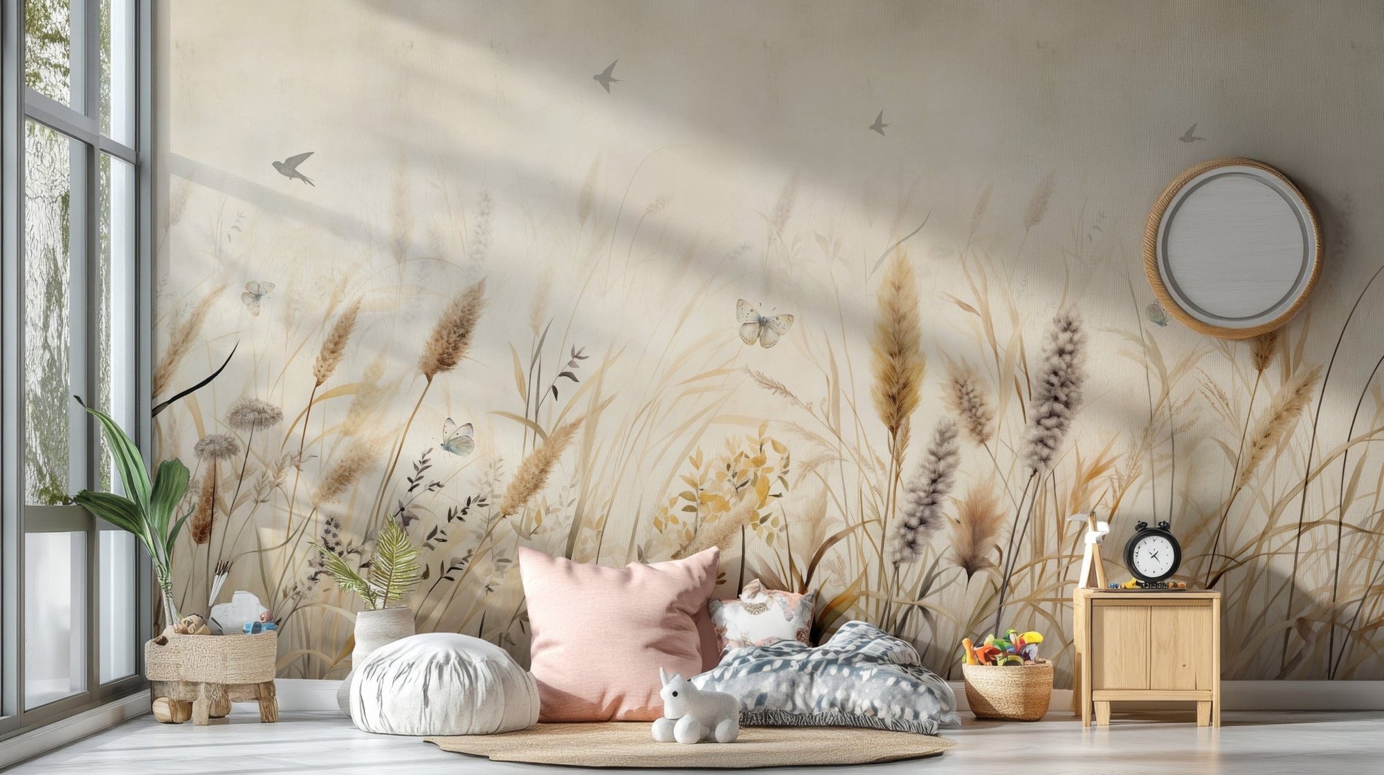 Butterfly and grassland-inspired wallpaper design B801