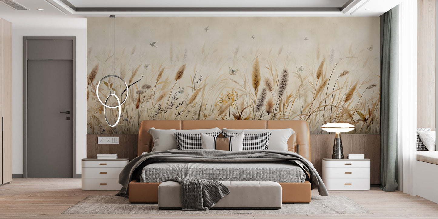 Serene Grassland Butterfly Wallpaper Mural - Giffywalls