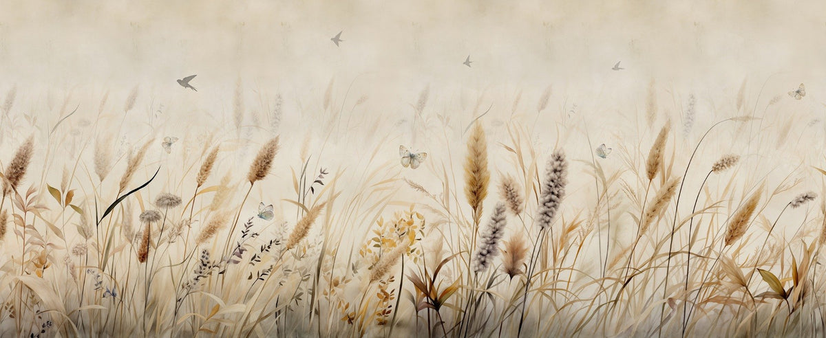 Serene Grassland Butterfly Wallpaper Mural in your room — zoomed