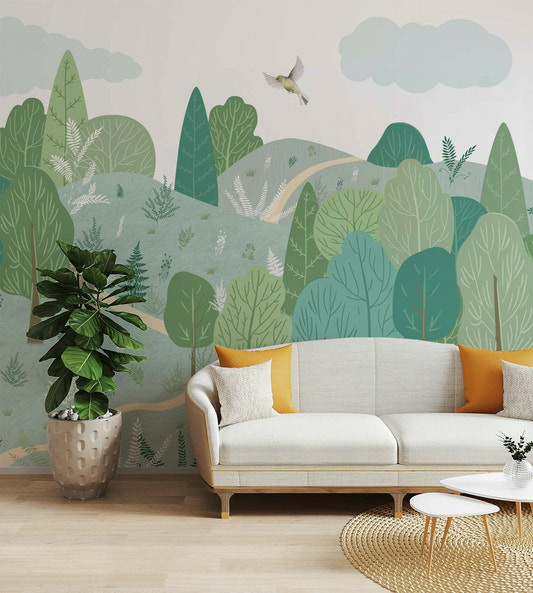 A peaceful scene of a clearing in a forest.

