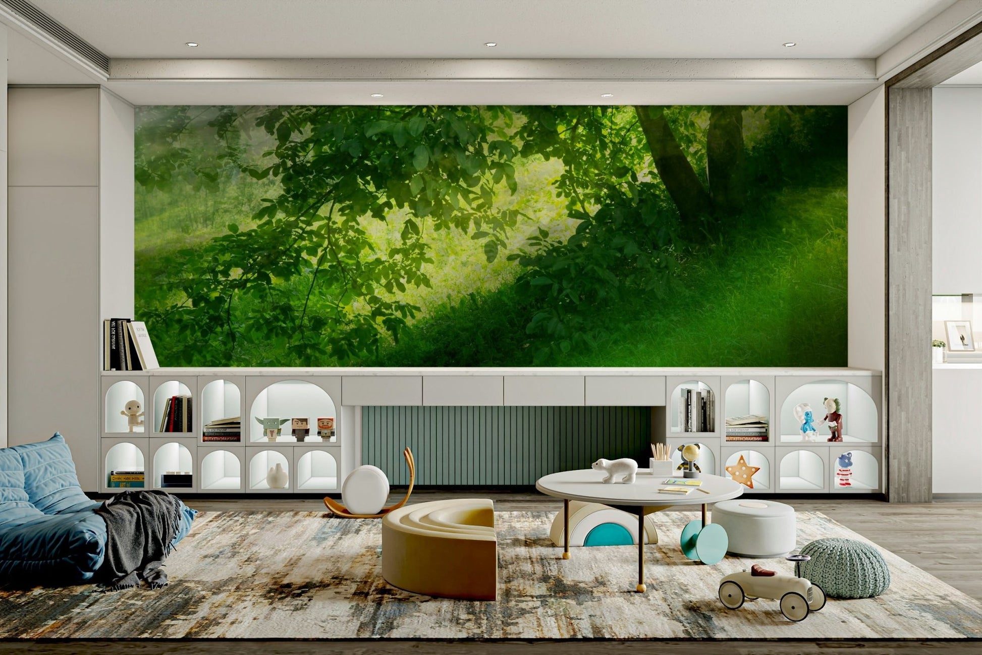 Serene Green Landscape Photography - Tranquil Tree and Lush Grass Scene Wall Mural