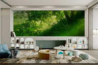 Serene Green Landscape Photography - Tranquil Tree and Lush Grass Scene Wall Mural