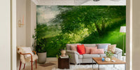 Serene Green Landscape Photography - Tranquil Tree and Lush Grass Scene Wall Mural