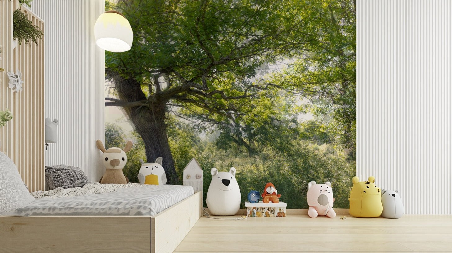 The background is a soft, peaceful green landscape.

