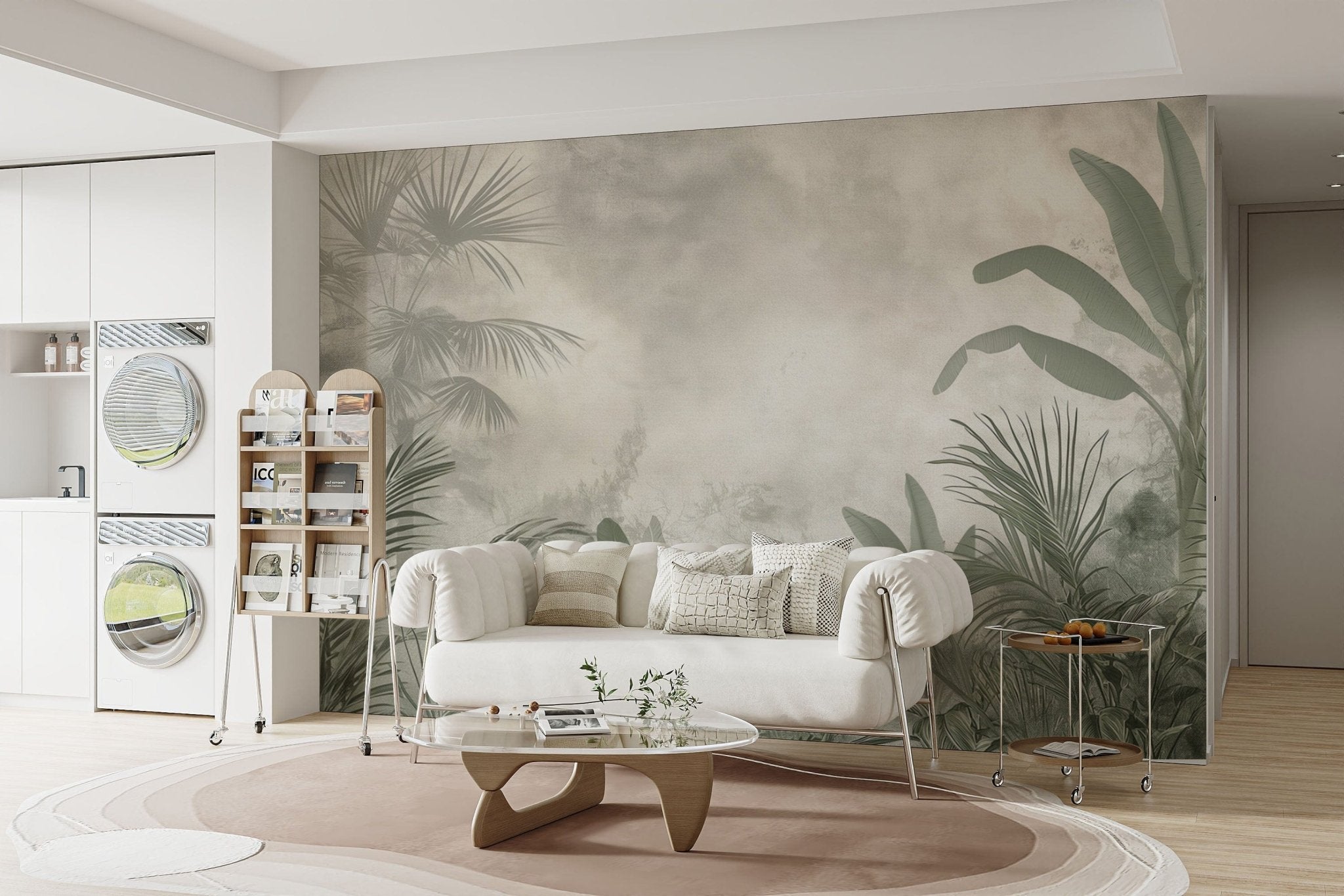 Serene green tropical leaves wallpaper
