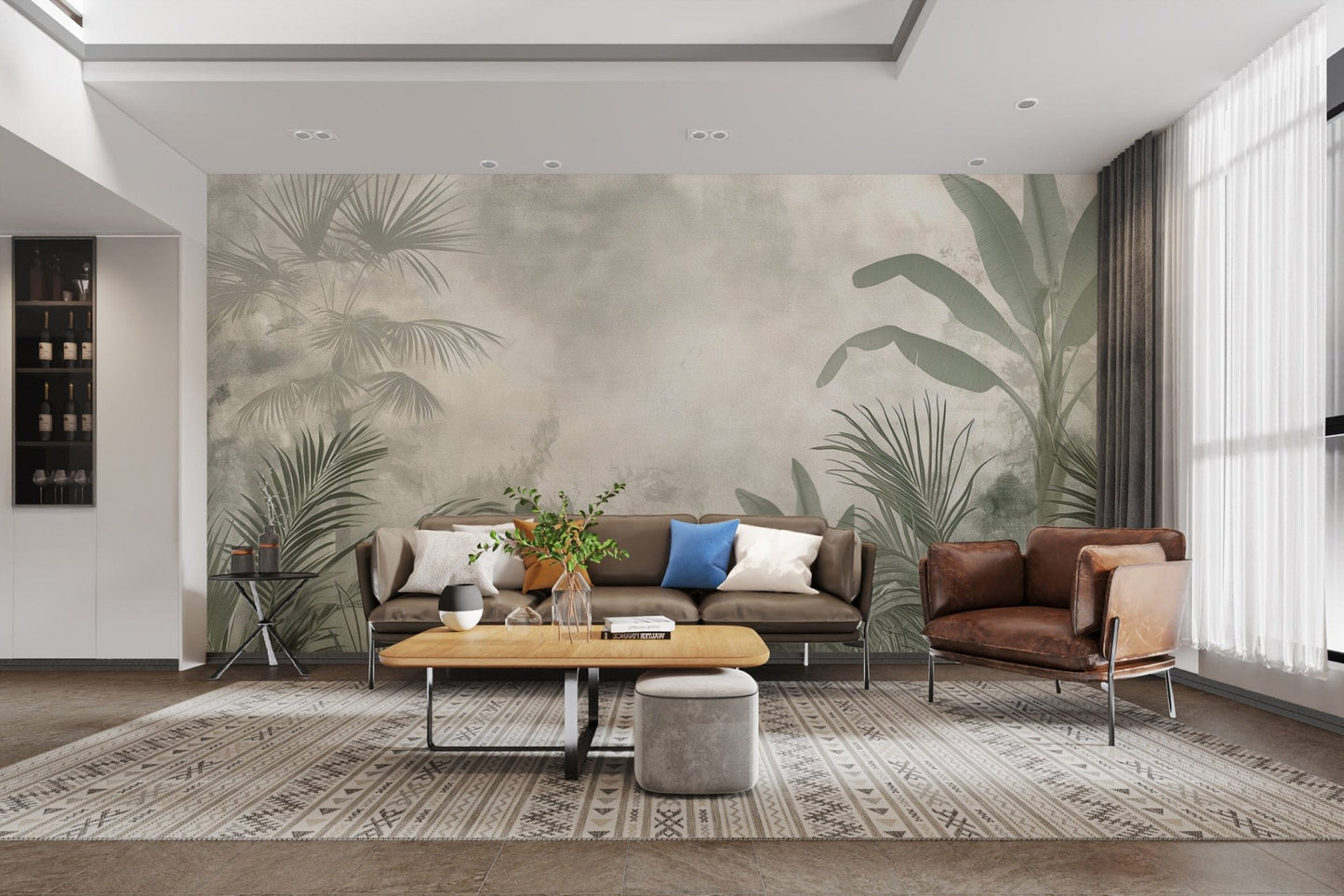 Serene green palm leaf wallpaper pattern
