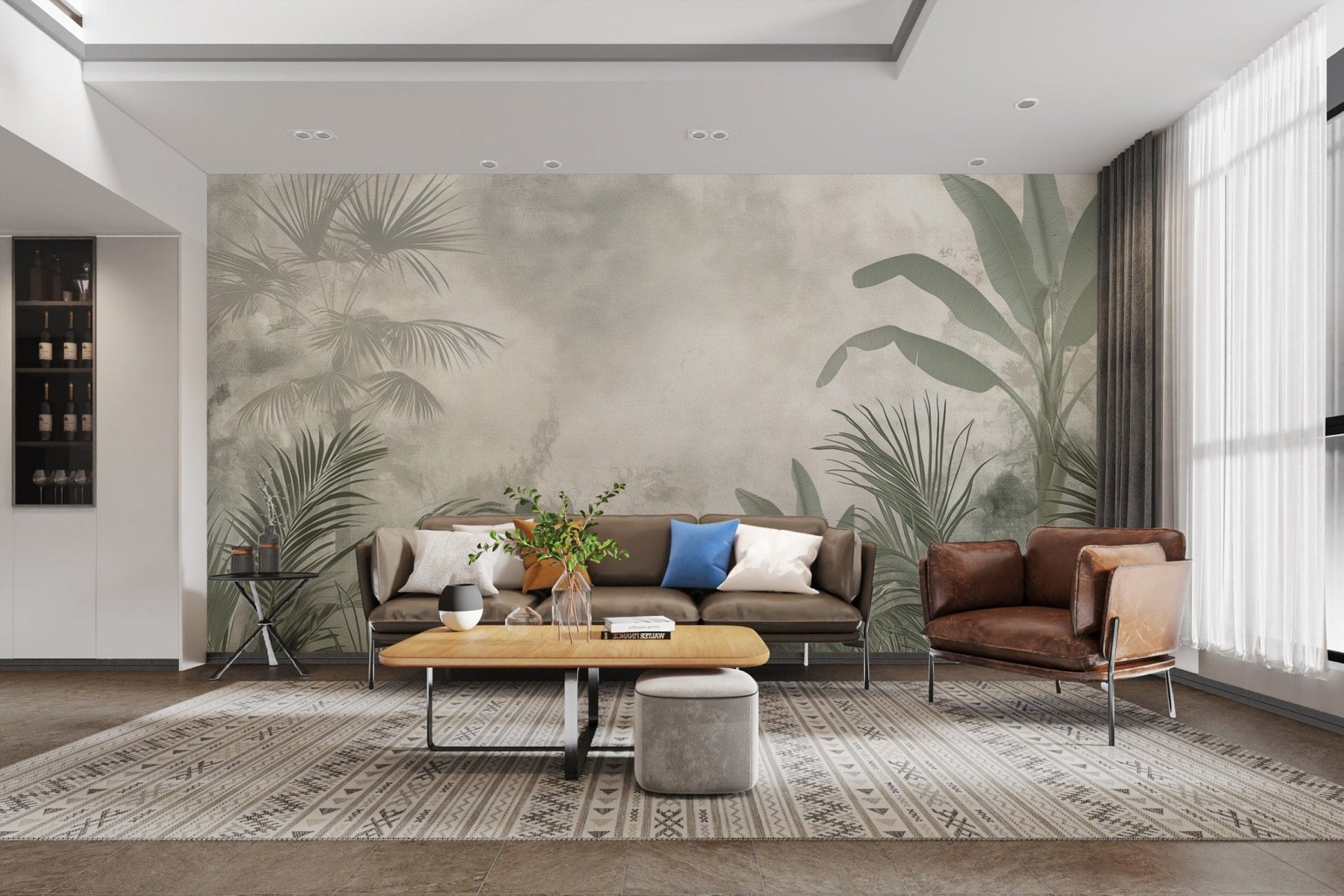 Serene green palm leaf wallpaper pattern

