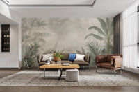 Serene green palm leaf wallpaper pattern
