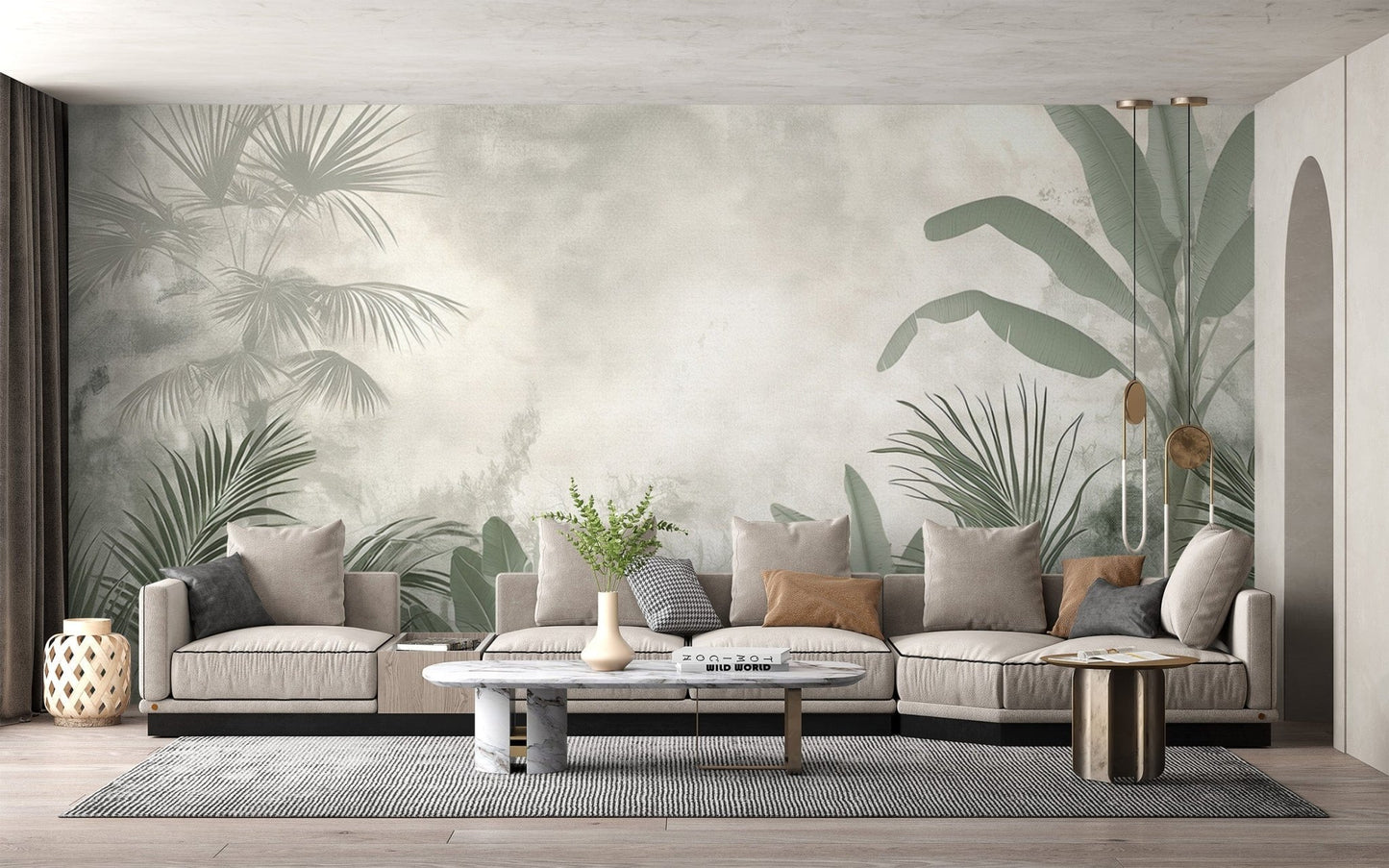 Soft green leaves wallpaper for interiors
