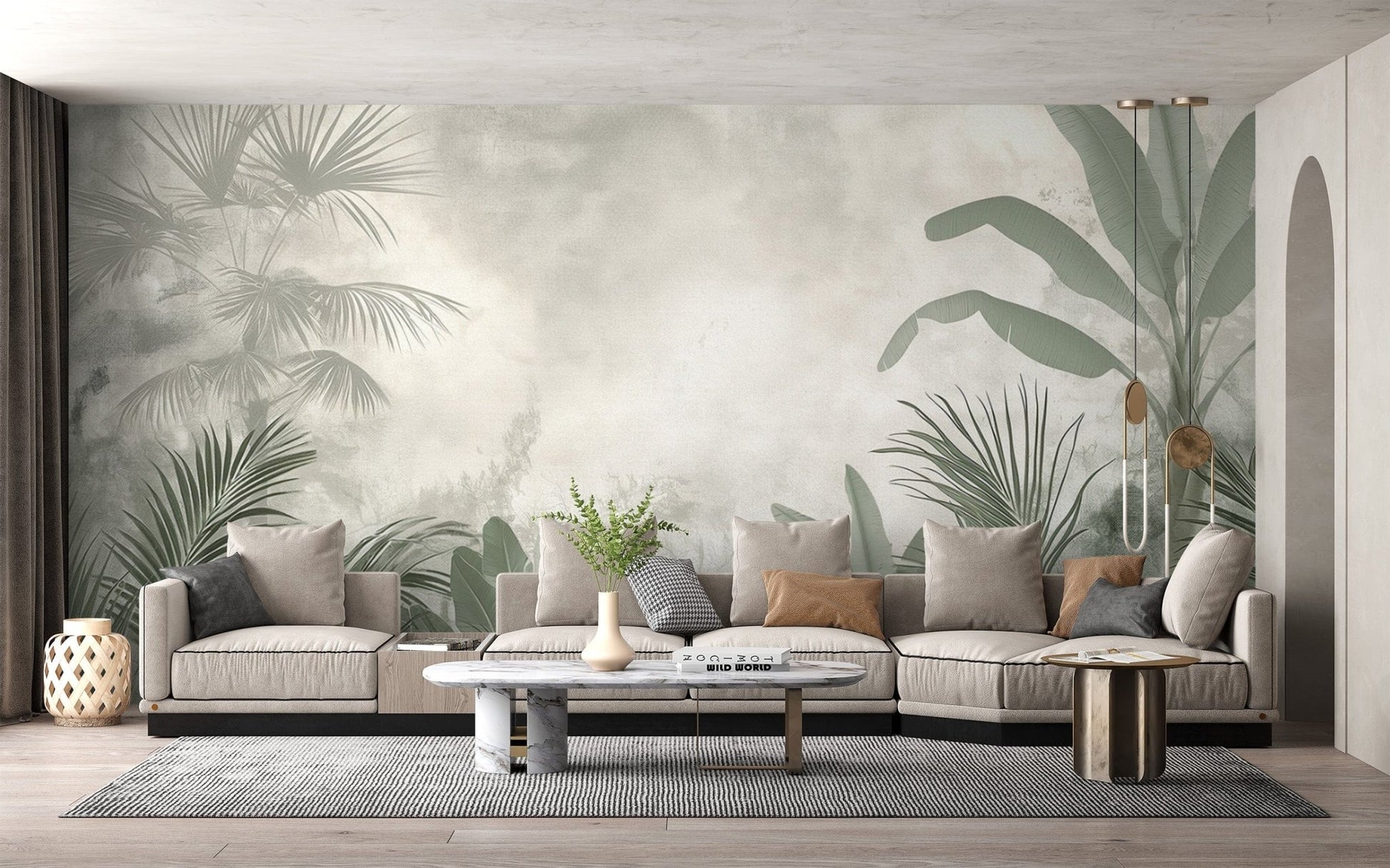 Soft green leaves wallpaper for interiors
